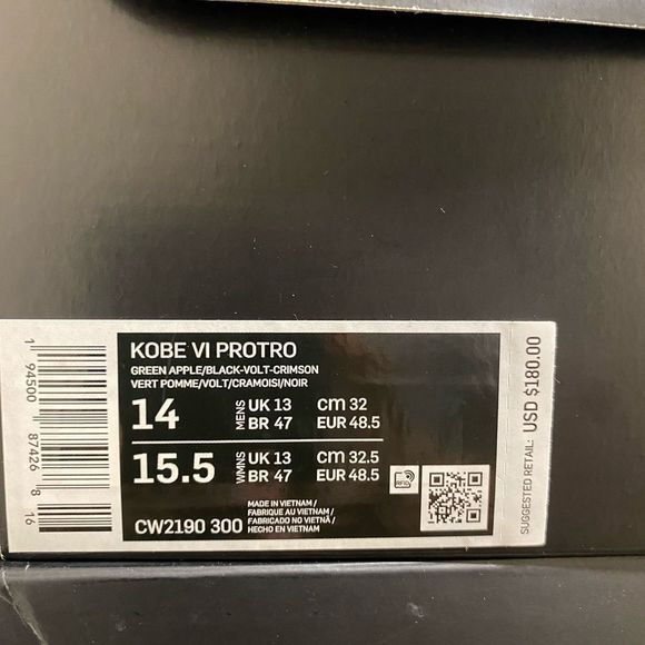 2020 Nike Zoom Kobe 6 VI Protro Grinch Green Apple Crimson Cw2190-300 Size 14 - Picture 4 of 4